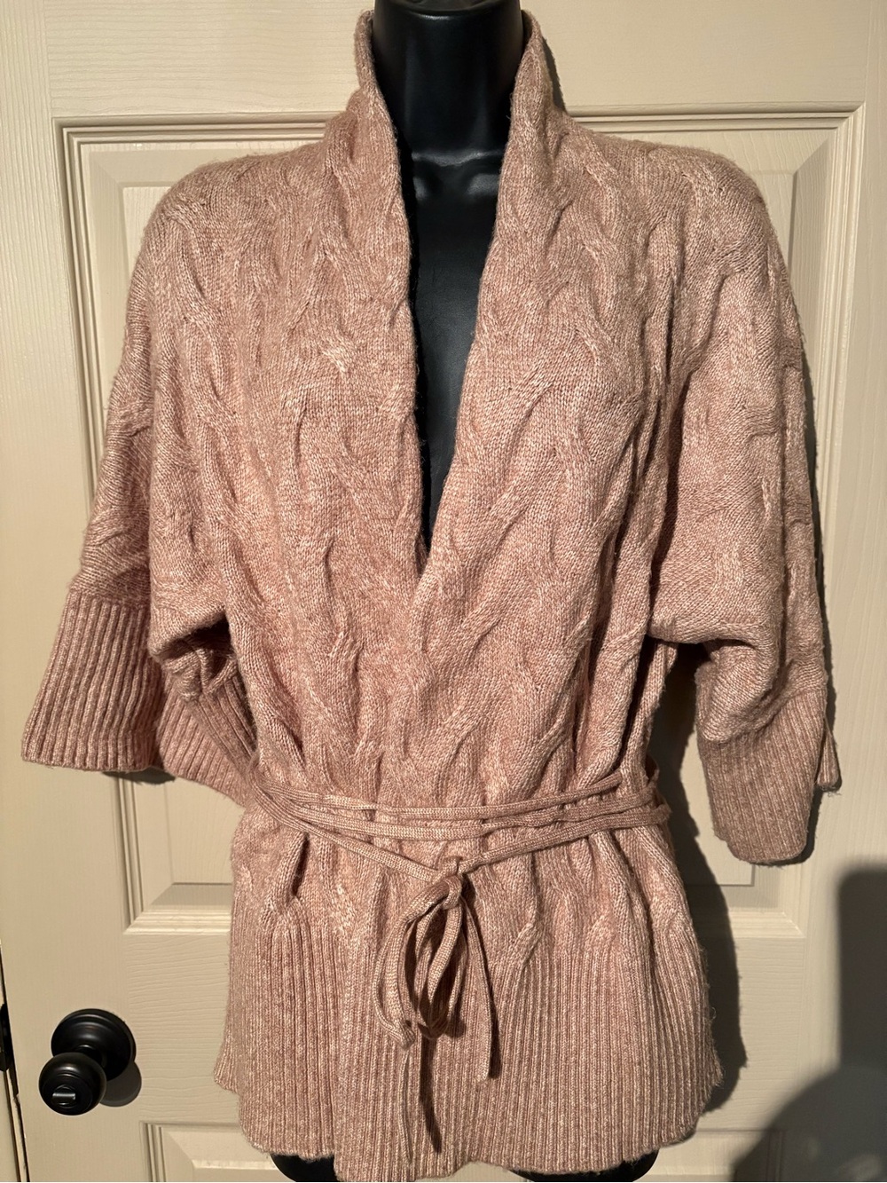 Women’s TOM TAILOR Cable Knit Belted Wrap Cardigan - beige - Size M